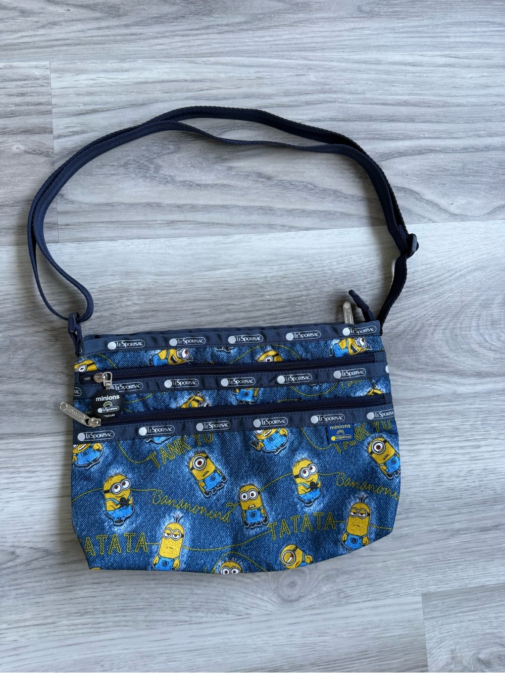 Lesportsac Blue & Yellow Minions Denim-Print Crossbody